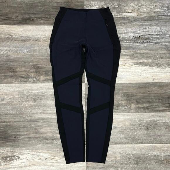 Athleta Highline Hybrid Summiter Tights Black Blue Womens 6 Workout Gym Leggings - Picture 1 of 11